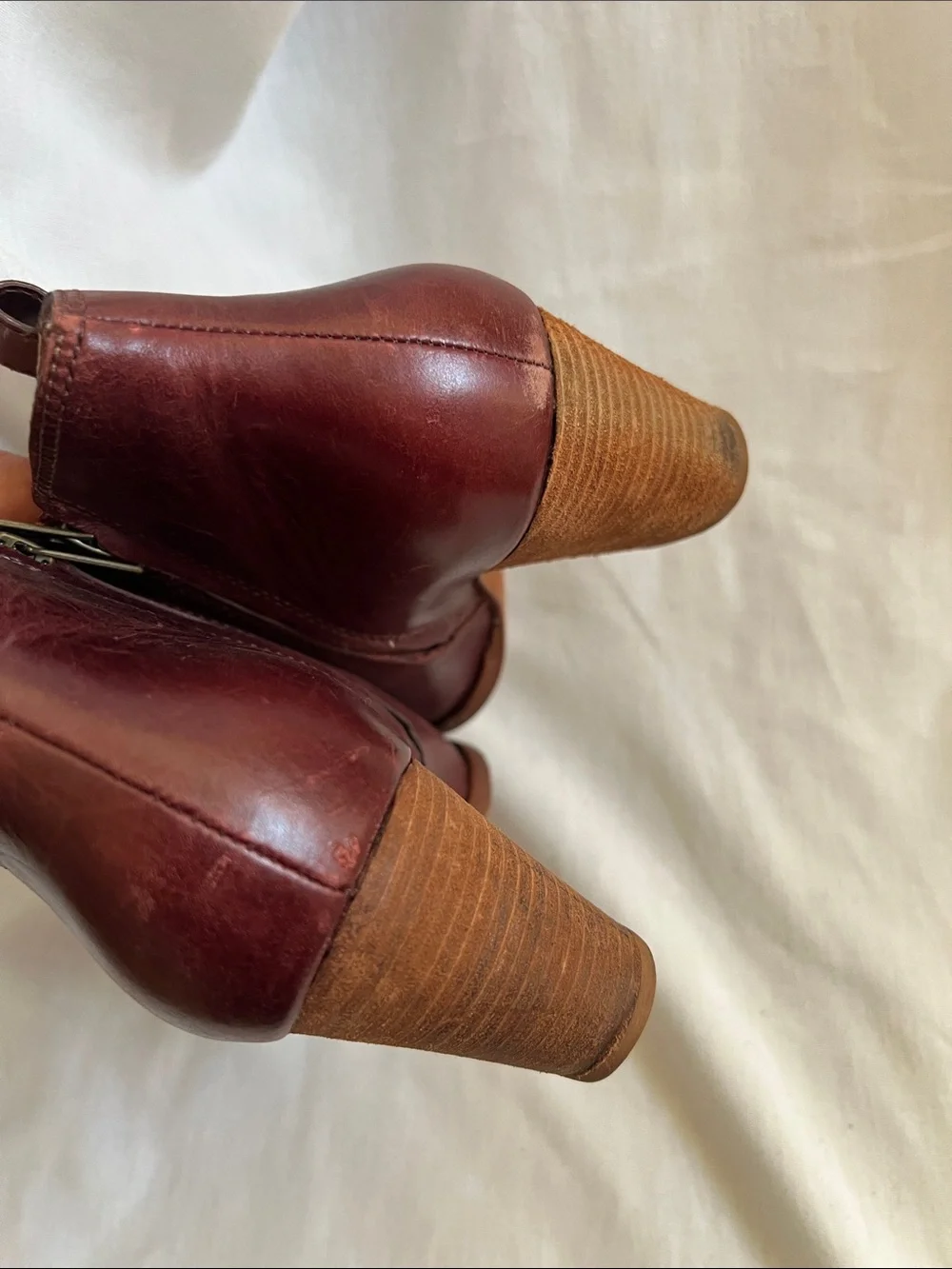 Madewell Burgundy/Brown Leather Ankle Booties with Side Zipper